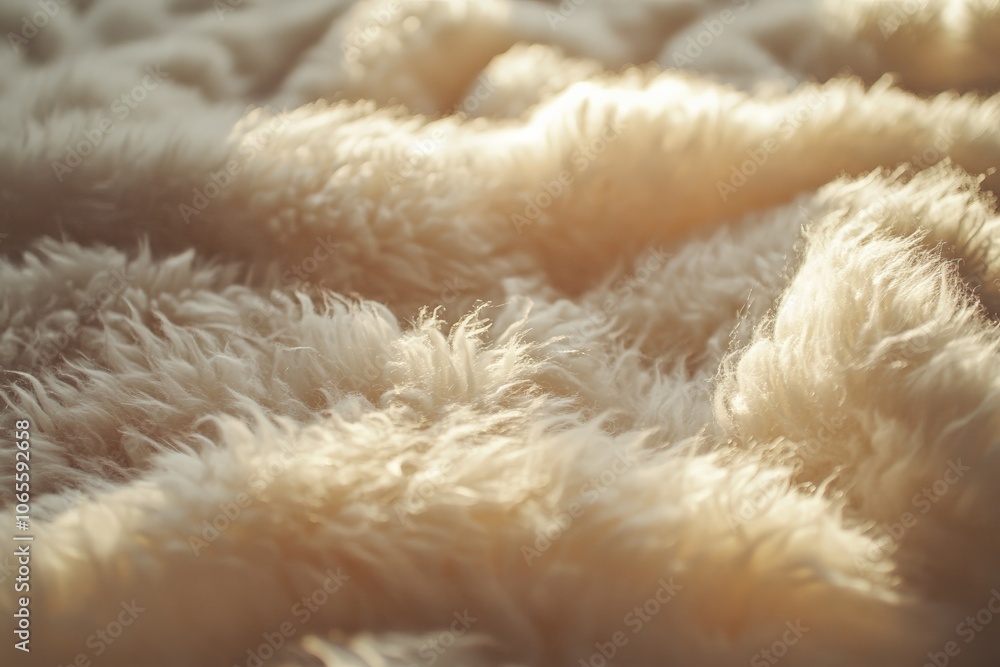 Leinwandbilder The image displays the sleek curls of bright white wool, gleaming in soft sunlight, creating a delicate interplay of light and texture on the fibers.