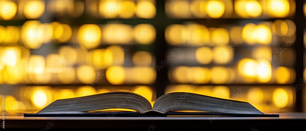 Poster an open book in front of a softly illuminated background, suggesting knowledge and reflection.