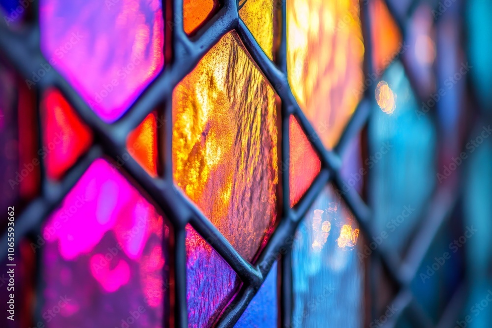 Leinwandbilder a captivating stained glass piece featuring a bold geometric pattern of various colors, illustrating