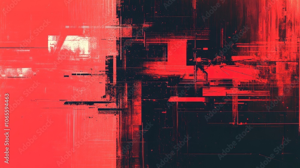 Poster abstract red glitch background with digital lines and textures. red on a black backdrop. modern wall