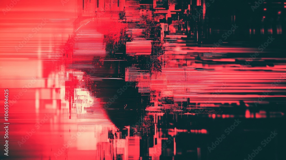 Poster abstract red glitch background with digital lines and textures. red on a black backdrop. modern wall