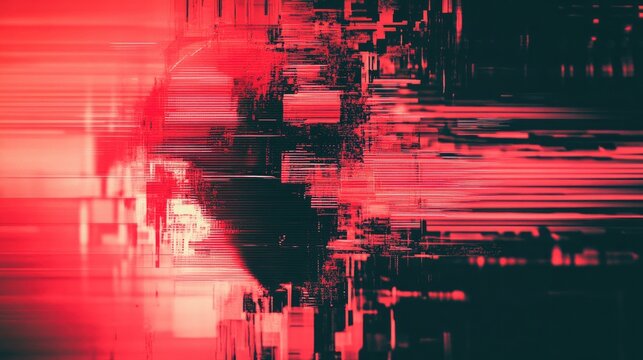 Abstract red glitch background with digital lines and textures.  red on a black backdrop. modern wallpaper for design or a banner