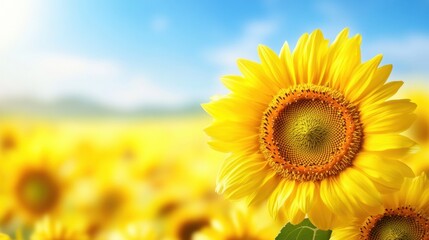 Fototapeta premium Sunflower basking in the sunlight against a vibrant field backdrop, AI
