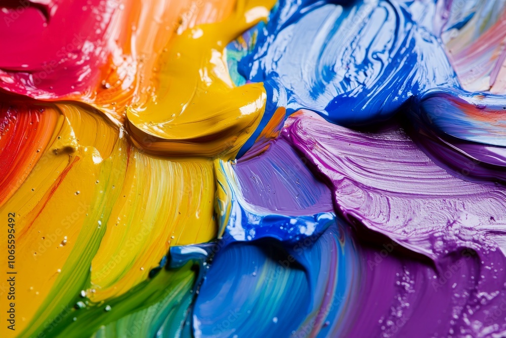 Aufkleber this vibrant abstract image displays thick multicolored paint strokes that form a textured rainbow p
