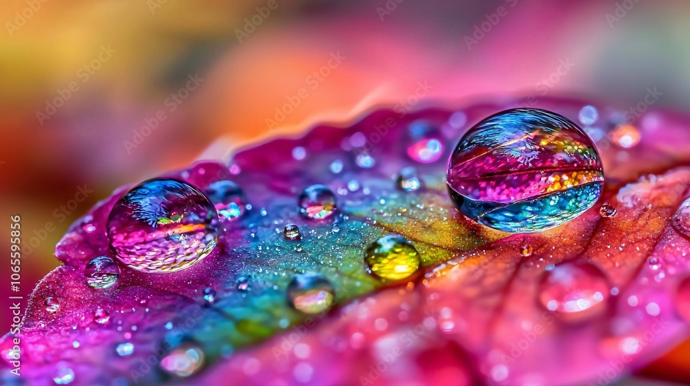Poster capture the beauty of nature with a vibrant macro shot of dewdrops on a red petal showcasing stunnin