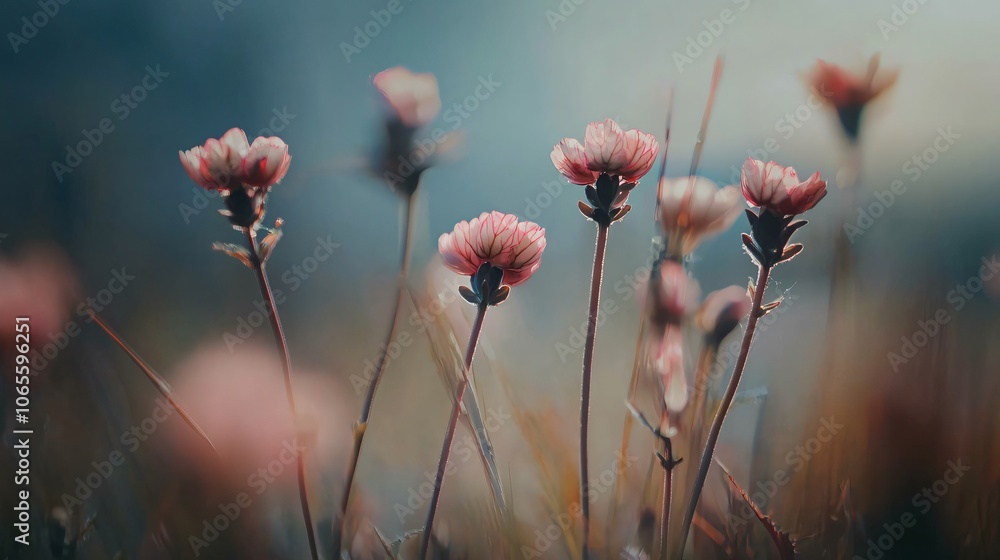 Poster capture the beauty of nature with an ultrawide macro shot of wildflower petals in soft light