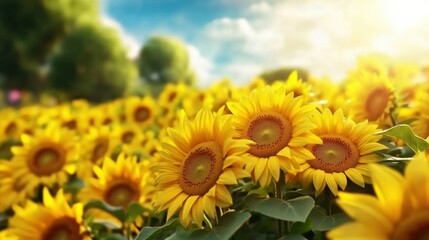 Fototapeta premium Sunflowers basking in the warm glow of a sunny day, stretching towards the sky, AI