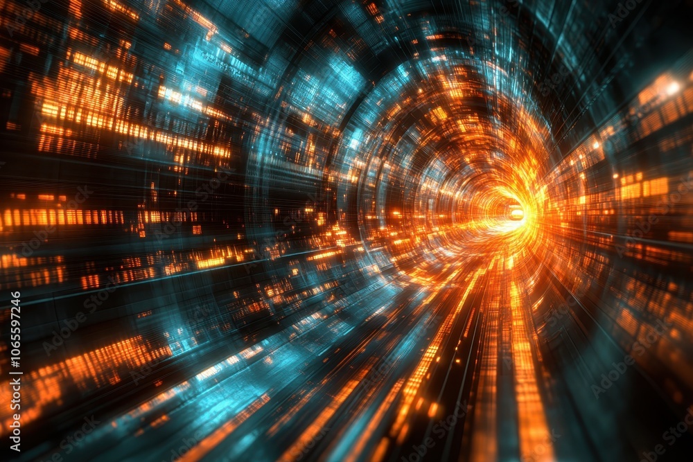 Aufkleber a vibrant abstract tunnel of light patterns symbolizing speed and energy in a digital landscape