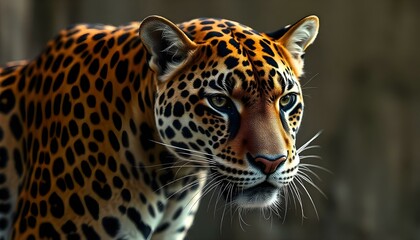 Obraz premium Jaguar with sleek fur and rosette markings in a close-up showcasing its beauty and powerful presence