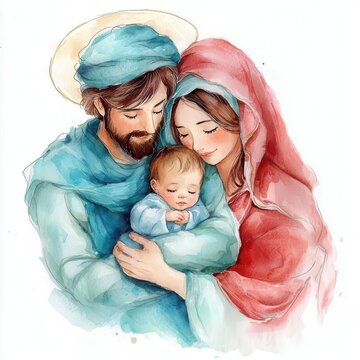 watercolor holy family embracing baby jesus clip art preview
