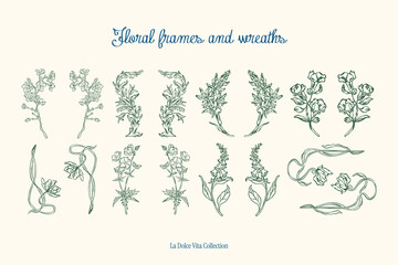 Minimalist hand drawn botanical vector illustration collection. Art for greeting cards, wedding invitations, poster design, postcards, branding, logo design, background. Matisse style doodles.