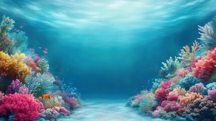 Obraz premium Vibrant coral reef teeming with colorful marine life beneath clear ocean waters, AI