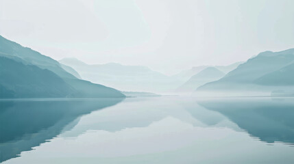 Misty mountains reflected in the lake
