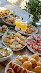 Charming Brunch Table with Mimosas and Assorted Foods