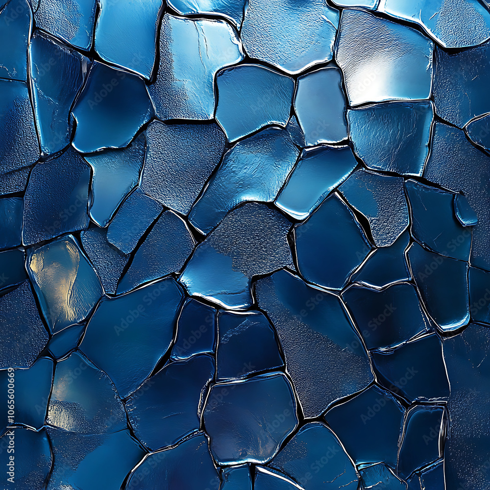 Poster futuristic metallic blue texture with cracked surface, showcasing unique pattern and depth. this vis