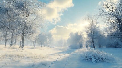 Obraz premium Breathtaking winter panorama showcasing vast snow-covered landscapes and trees.