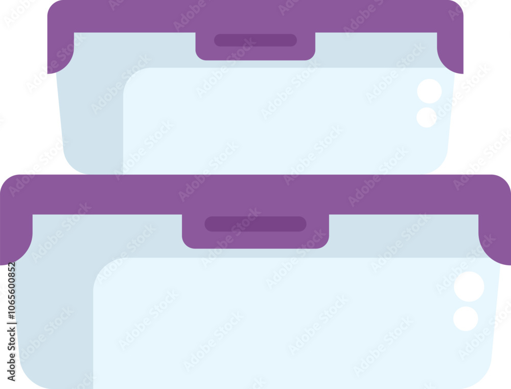 Poster two empty rectangular glass food storage containers with purple lids are stacked on top of each othe