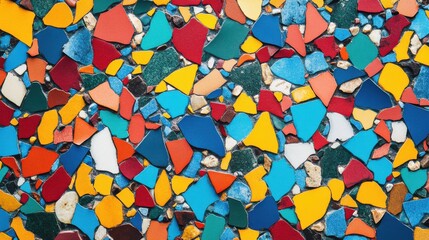 High angle of colorful terrazzo flooring texture featuring an artistic mix of stone chips