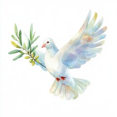 Obraz premium A watercolor illustration of a dove carrying an olive branch, symbolizing peace and hope.