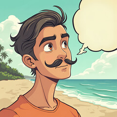 Relaxed Beach Goer With Ocean View And Speech Bubble