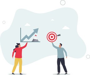 Goal setting for measurable business target achievement . Smart strategy and plan for successful objective reaching .flat characters.