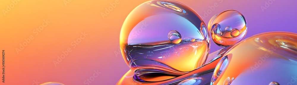 Poster abstract liquid form with iridescent hues on gradient background