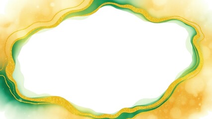 Abstract Gold and Green Watercolor Border for Design and Decoration