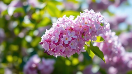 Fototapeta premium Delicate pink lilac blossoms clustered together, a symphony of nature's beauty, showcasing the vibrant hues of springtime