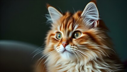 Portrait of a fluffy domestic cat with striking eyes capturing the personality of this beloved pet