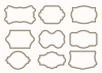 Set of vintage frames. Golden borders and ornaments. Place fir text and pictures, images. Decoration and corner, certificate. Flat vector collection