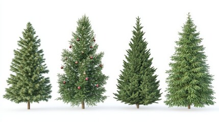 Obraz premium Four trees of different sizes and shapes are shown in a row