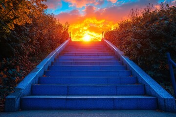 Stone Steps Leading Towards a Golden Sunset