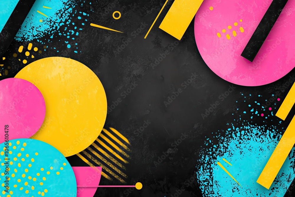 Poster Colorful abstract design with circles geometric shapes on dark background