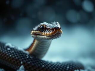 Fototapeta premium A snake on a snowy street
