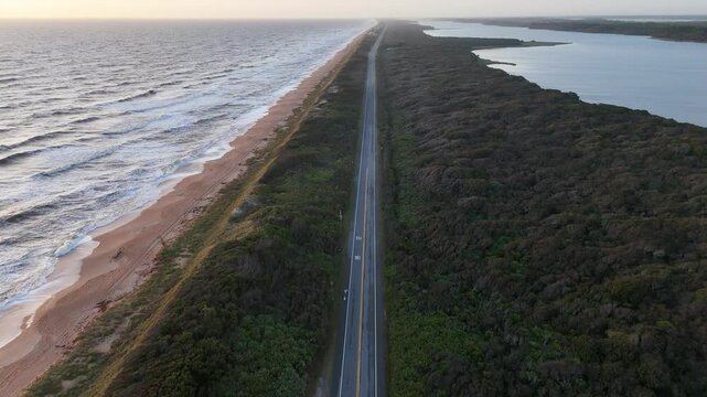 Waves Crashing on Orange Sandy Beach in Florida, USA
North Beach Guana River Preserve