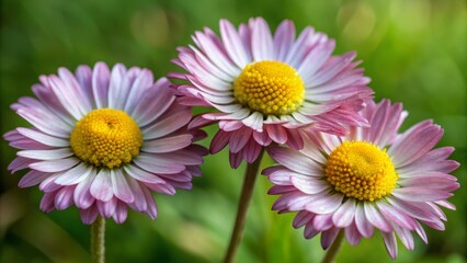 Obraz premium Three Pink Daisies in Soft Focus, a Close Up Macro Shot of Delicate Petals and Golden Centers