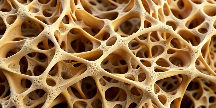 Trabecular Bone A Microcosm of Strength and Fragility, Close-up 3D Render of Spongy Bone Tissue