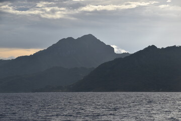 The lush green mountains and rainforests of Moorea island in French Polynesia, South Pacific