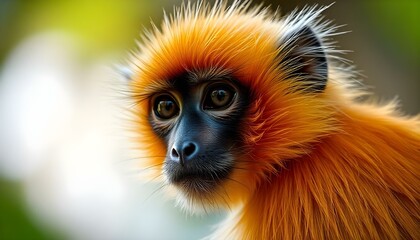 Obraz premium Golden langur with deep-set eyes and soft fur showcasing the charm of this primate