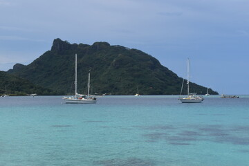 The tropical white sand beaches of Bora Bora in French Polynesia