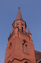 Obraz premium Old church, tower of the Evangelical-Augsburg in Swietochlowice, Silesia, Poland, built in 1901