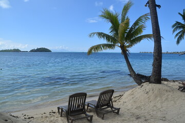 The tropical white sand beaches of Bora Bora in French Polynesia