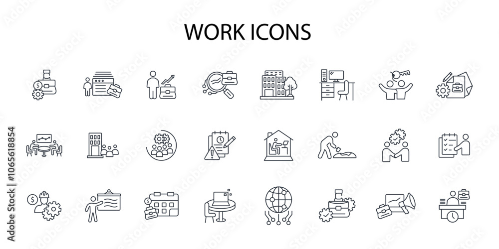 Poster work icon set.vector.editable stroke.linear style sign for use web design,logo.symbol illustration.