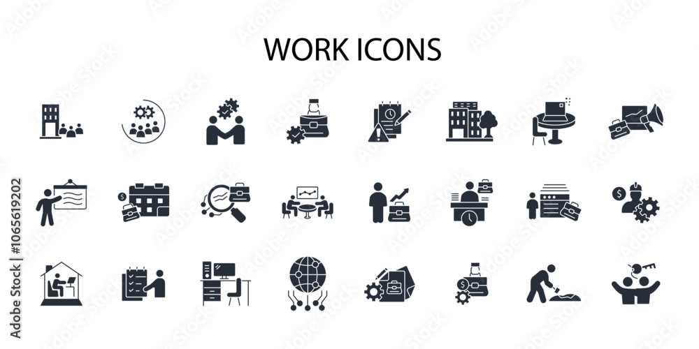Poster work icon set.vector.editable stroke.linear style sign for use web design,logo.symbol illustration.