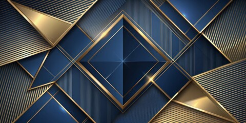 Obraz premium Abstract Geometric Composition Intersecting Gold and Navy Blue Shapes