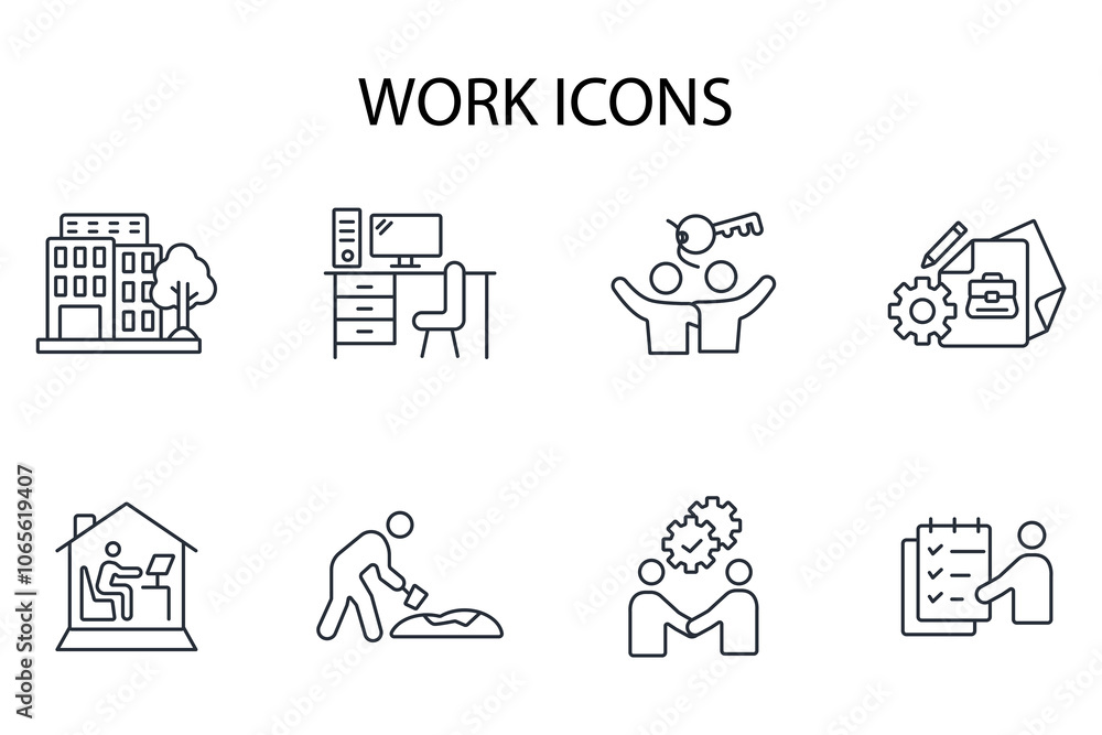 Poster work icon set.vector.editable stroke.linear style sign for use web design,logo.symbol illustration.