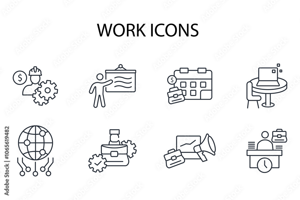 Poster work icon set.vector.editable stroke.linear style sign for use web design,logo.symbol illustration.