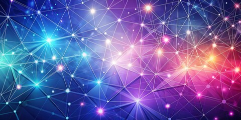 Obraz premium Abstract Triangular Network with Glowing Nodes and Vibrant Colors - A Conceptual Representation of Connectivity and Interdependence