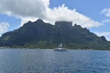 The white sand beaches and green backdrop on Bora Bora, French Polynesia