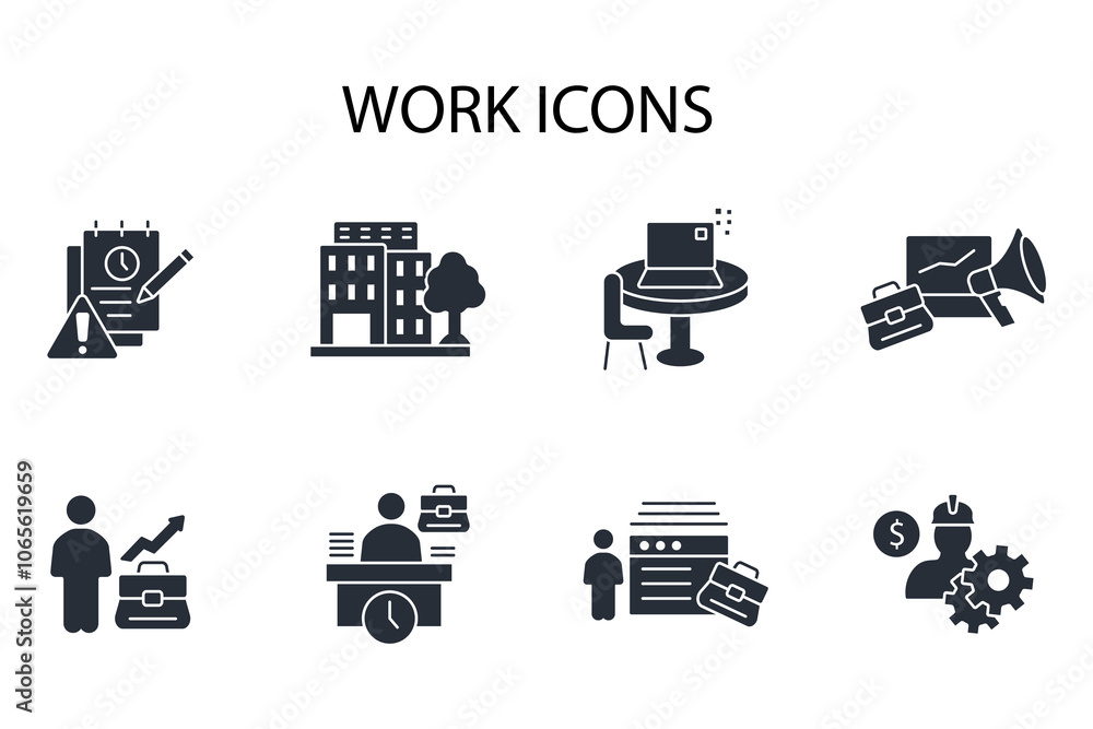 Poster work icon set.vector.editable stroke.linear style sign for use web design,logo.symbol illustration.